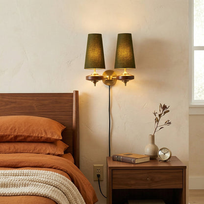 Applique murale enfichable en noyer et laiton
