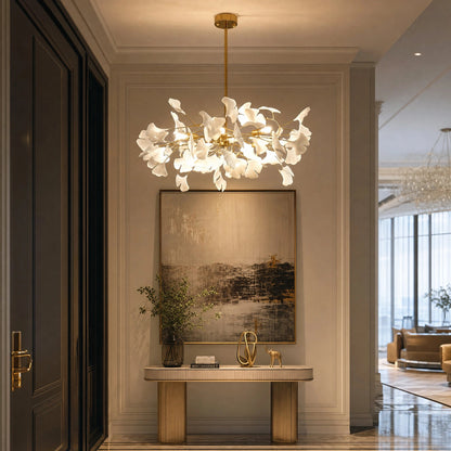 Lustre en laiton à pétales en céramique