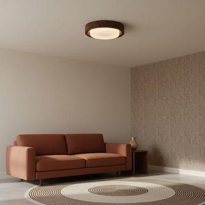 Plafonnier rond en bois et verre