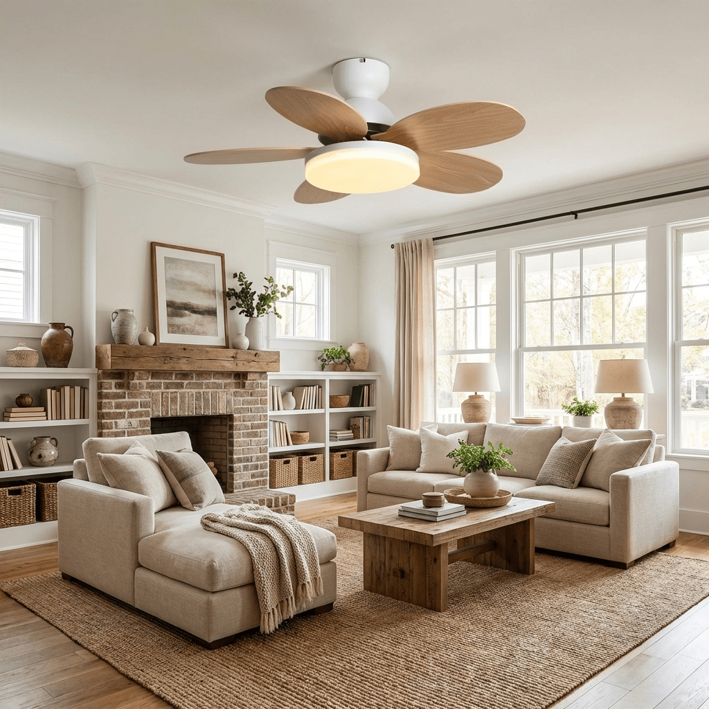 Ventilateur de plafond en bois à pales en forme de fleur