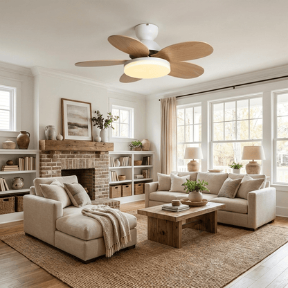 Ventilateur de plafond en bois à pales en forme de fleur