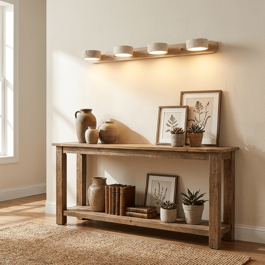Applique murale pour meuble-lavabo en travertin et bois