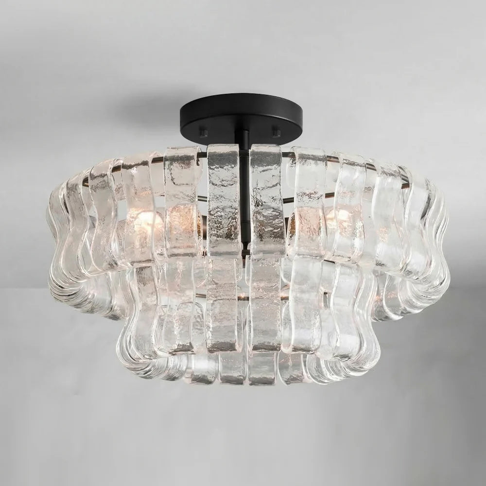 Plafonnier en verre givré à niveaux