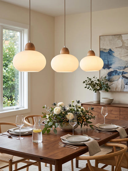 Suspension en bois et verre opalin#+#+#+#+