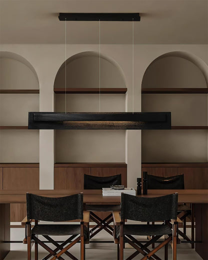 Lustre linéaire en bois et LED
