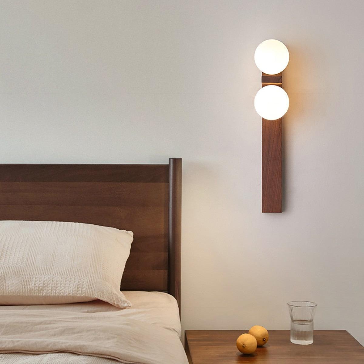 Applique murale double globe en bois
