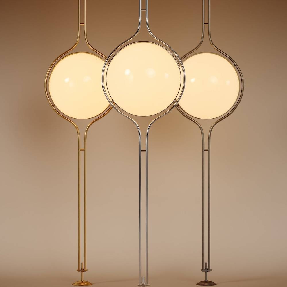 Lampadaire du sol au plafond en métal Pelvaro au style du milieu du siècle