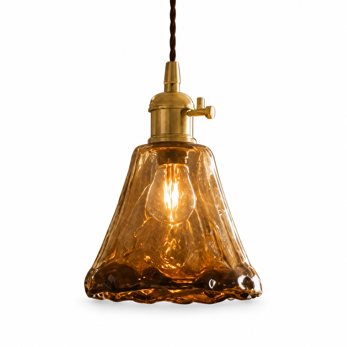 Suspension vintage en laiton et ambre