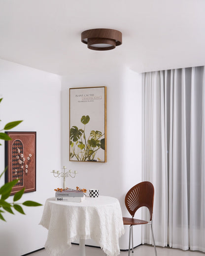Plafonnier en spirale avec anneau couleur noyer