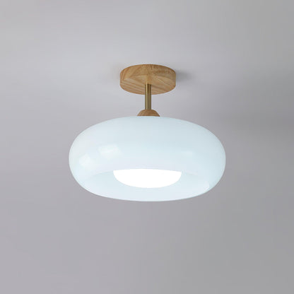 Plafonnier ovale en bois et verre