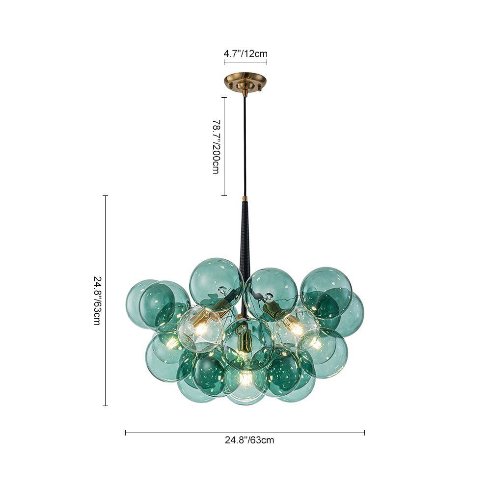 Lustre en laiton en verre bullé bleu sarcelle