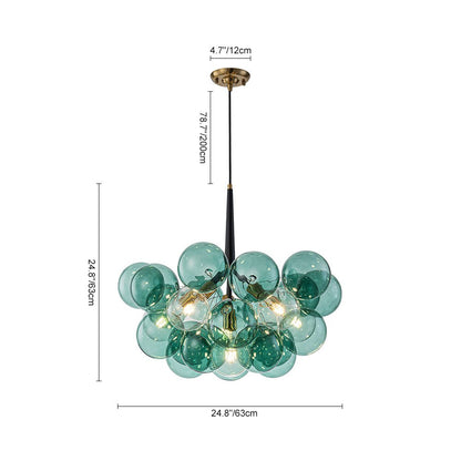 Lustre en laiton en verre bullé bleu sarcelle