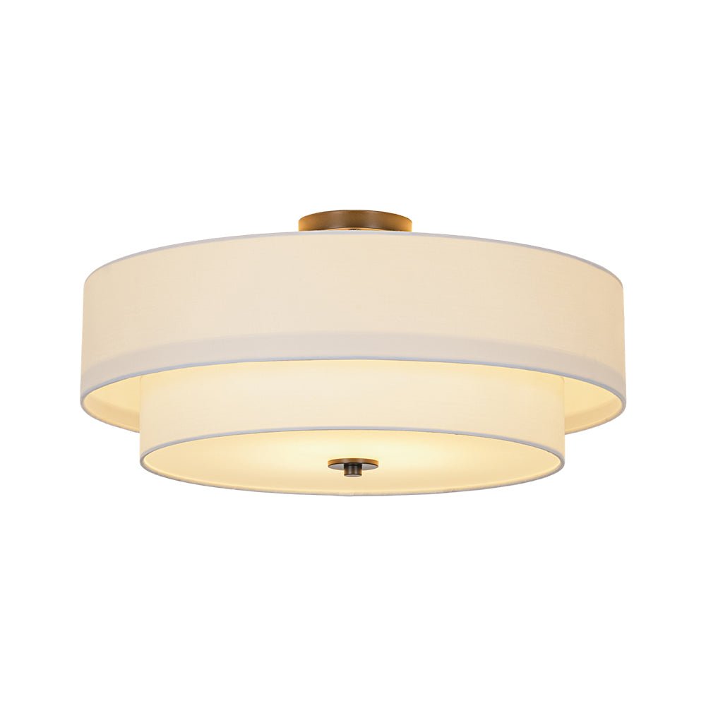 Plafonnier semi-encastré à tambour en lin blanc