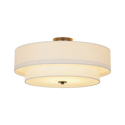 Plafonnier semi-encastré à tambour en lin blanc