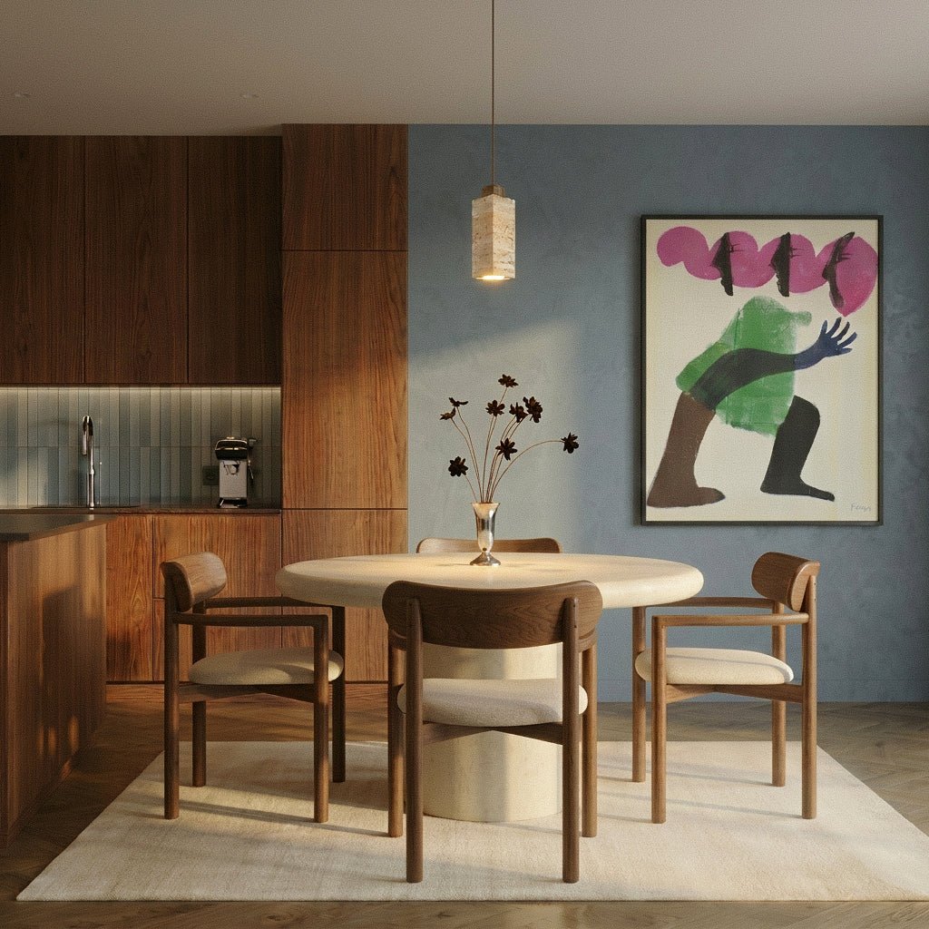 Suspension fine en bois et travertin
