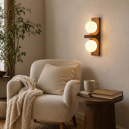 Applique murale double globe en bois