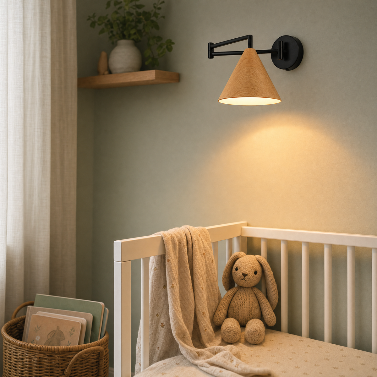 Applique murale Linnoro à bras pivotant, effet bois, style scandinave