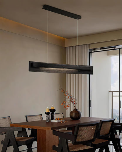 Lustre linéaire en bois et LED
