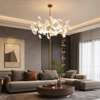 Lustre en laiton à pétales en céramique