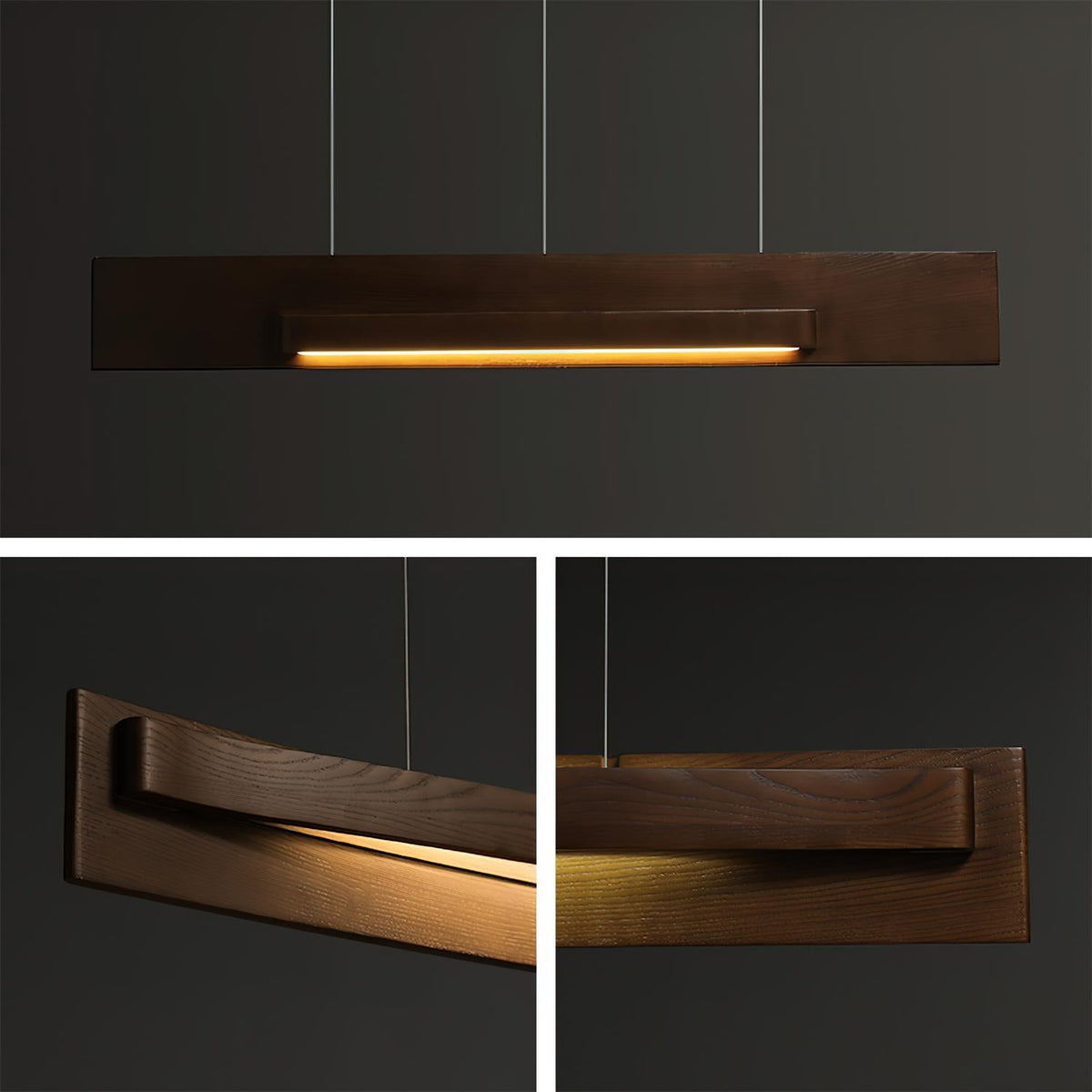 Lustre linéaire en bois et LED
