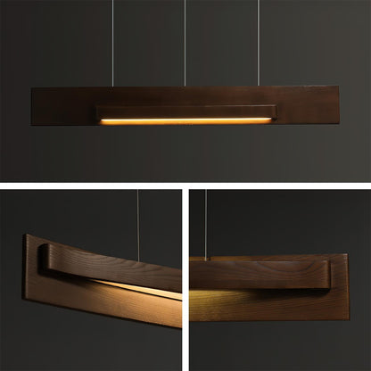 Lustre linéaire en bois et LED