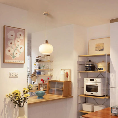 Suspension en bois et verre opalin#+#+#+#+