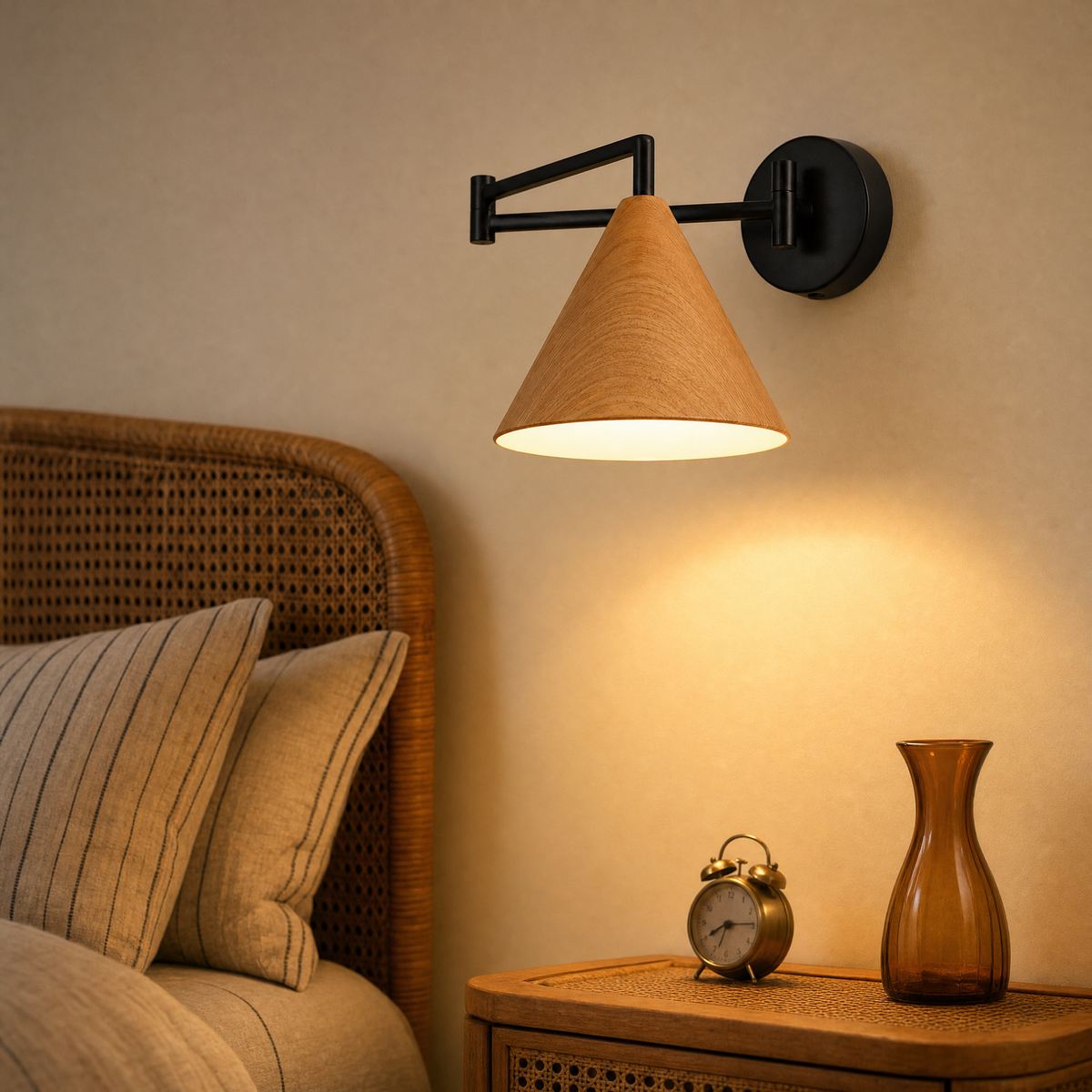Applique murale Linnoro à bras pivotant, effet bois, style scandinave