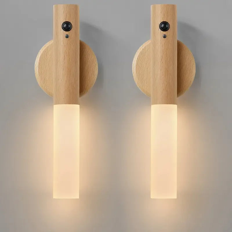 Applique murale minimaliste en bois Oakmira avec détecteur de mouvement