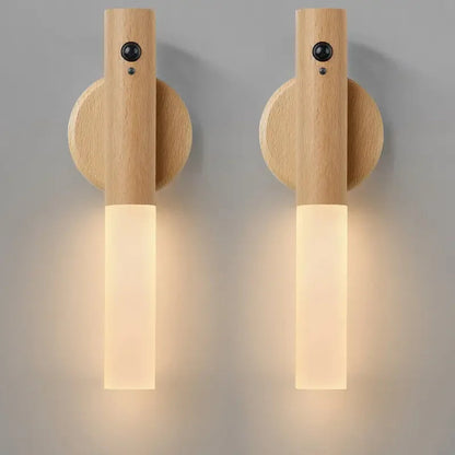 Applique murale minimaliste en bois Oakmira avec détecteur de mouvement