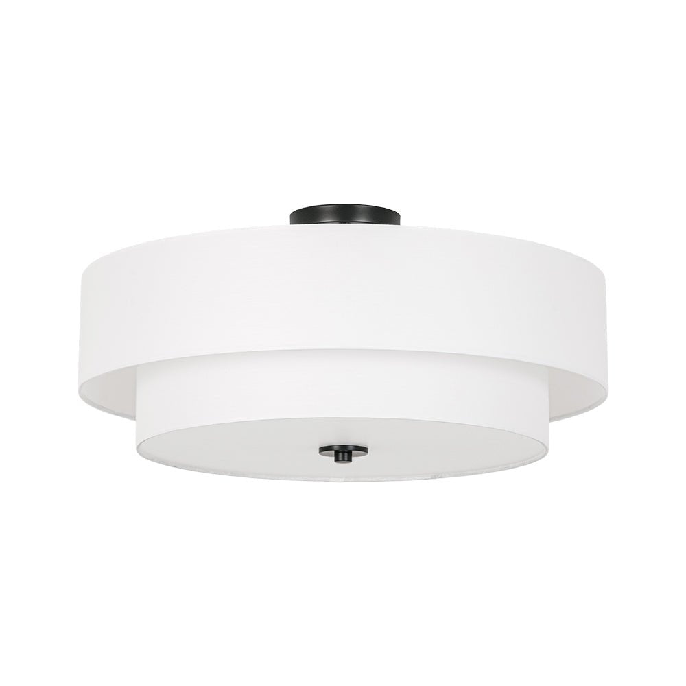 Plafonnier semi-encastré à tambour en lin blanc