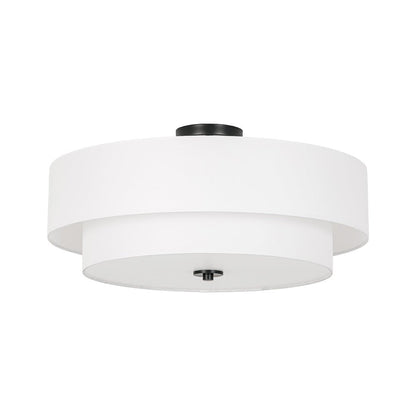 Plafonnier semi-encastré à tambour en lin blanc