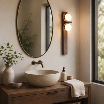 Applique murale double globe en bois