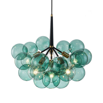 Lustre en laiton en verre bullé bleu sarcelle