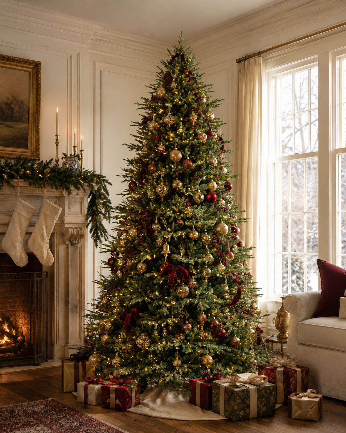 Sapin de Noël Skovra Classic PE/PVC de 12ft avec éclairage intégré