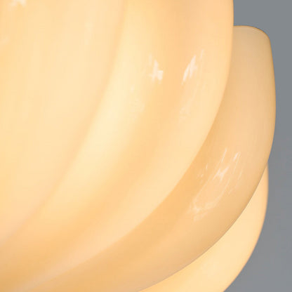 Plafonnier semi-affleurant en bois et verre festonné