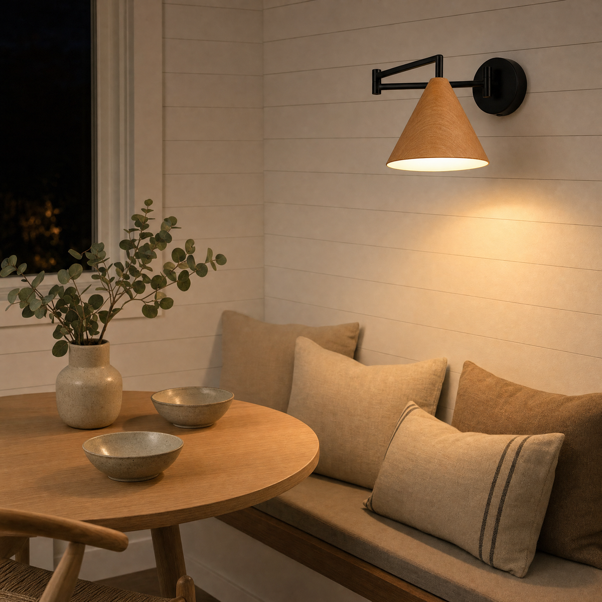 Applique murale Linnoro à bras pivotant, effet bois, style scandinave