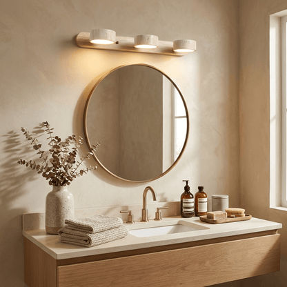 Applique murale pour meuble-lavabo en travertin et bois