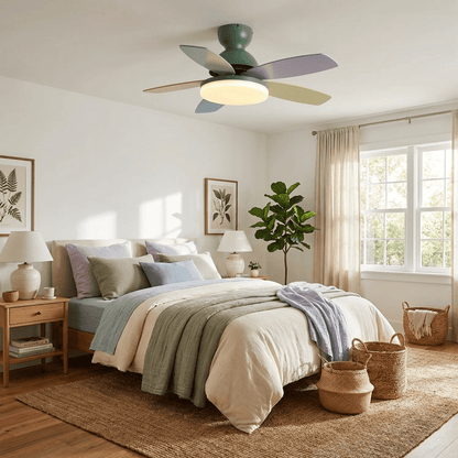 Ventilateur de plafond en bois à pales en forme de fleur