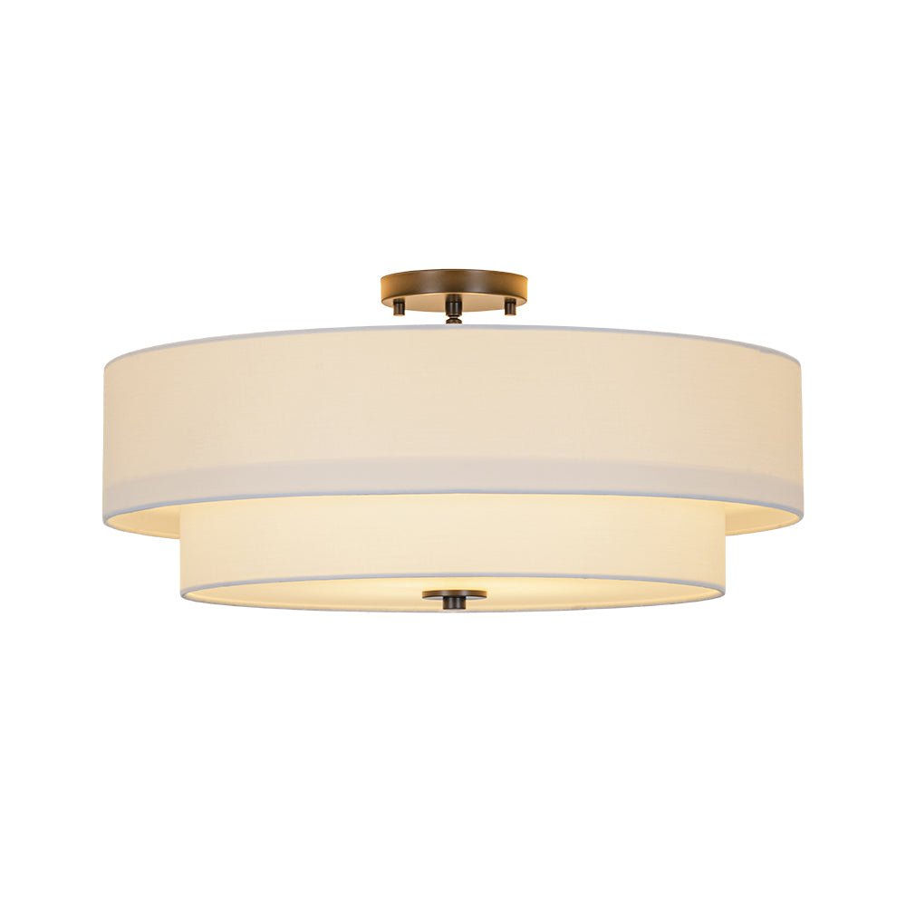 Plafonnier semi-encastré à tambour en lin blanc
