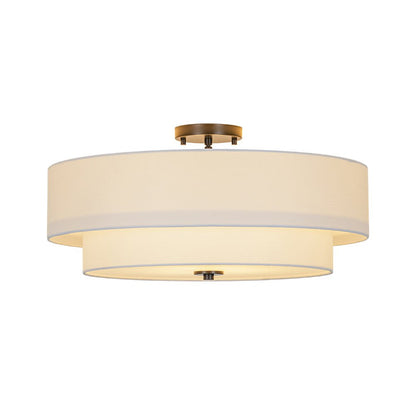 Plafonnier semi-encastré à tambour en lin blanc