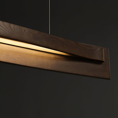 Lustre linéaire en bois et LED