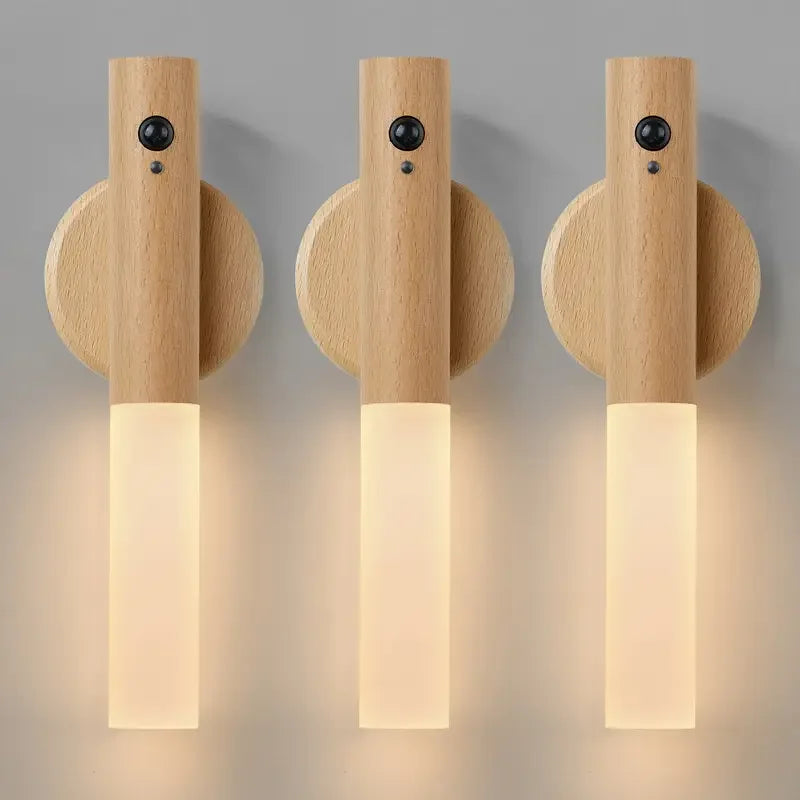 Applique murale minimaliste en bois Oakmira avec détecteur de mouvement