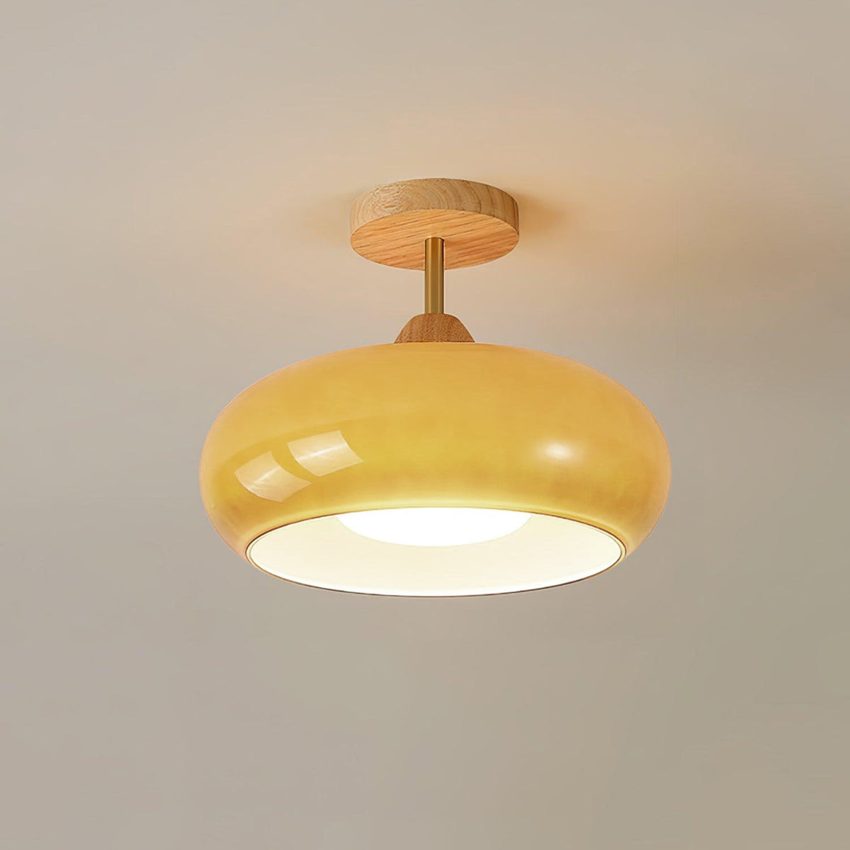 Plafonnier ovale en bois et verre