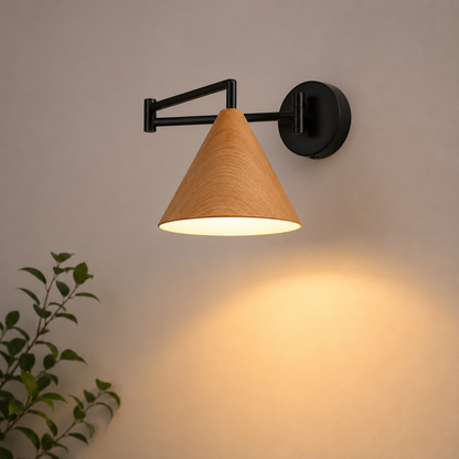 Applique murale Linnoro à bras pivotant, effet bois, style scandinave