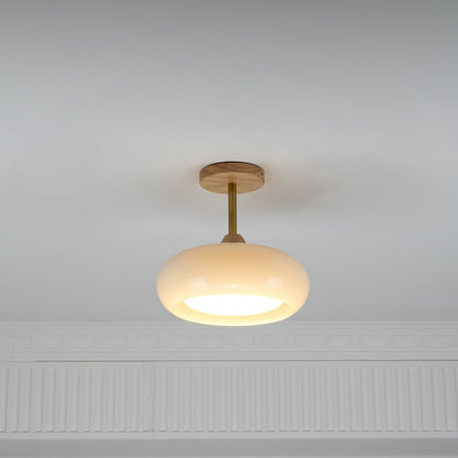 Plafonnier ovale en bois et verre