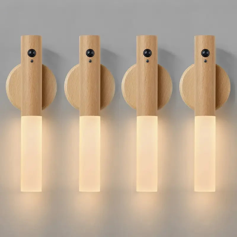 Applique murale minimaliste en bois Oakmira avec détecteur de mouvement
