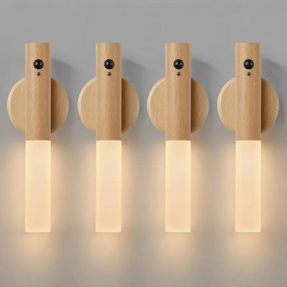Applique murale minimaliste en bois Oakmira avec détecteur de mouvement