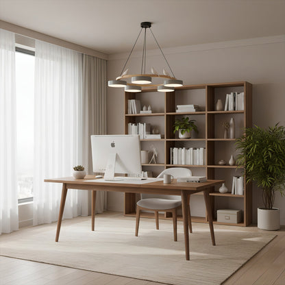 Lustre rond en bois avec oiseaux