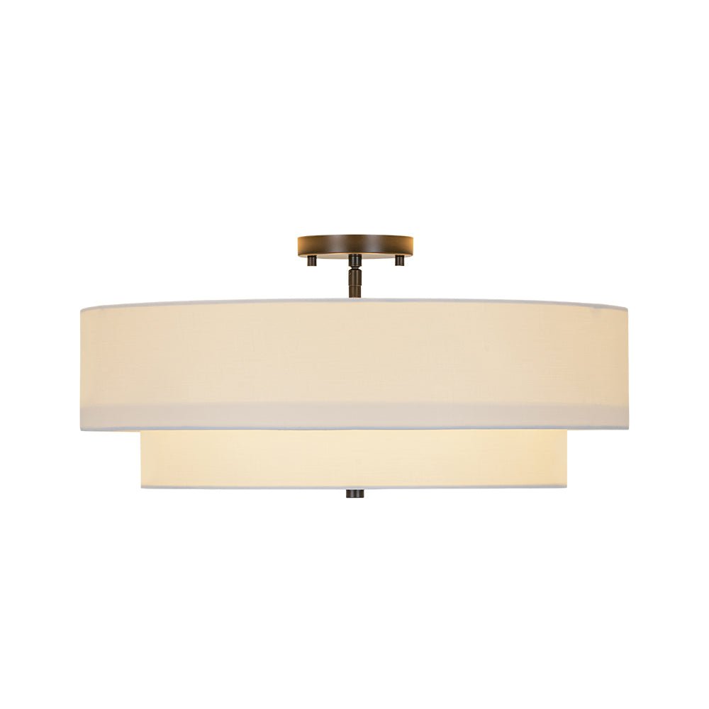 Plafonnier semi-encastré à tambour en lin blanc