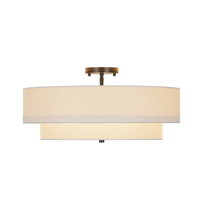 Plafonnier semi-encastré à tambour en lin blanc